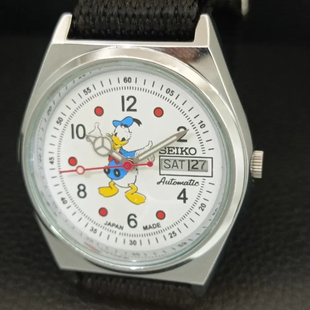 Vintage 1970 Disney Seiko Automatic Mens Silver Watch W/daydate & Donald accents